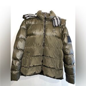 Burberry Olive Green Quilted Jacket with Black Logo Patch